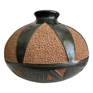 Vintage Hand Carved South American Brown Tan Pottery Vase